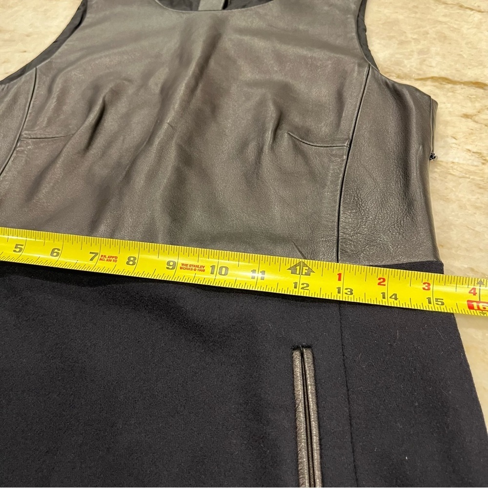 SANDRO | Sleeveless Leather Sheath Midi Dress |‎ Two Tone Black/Navy | Small - Picture 6 of 16